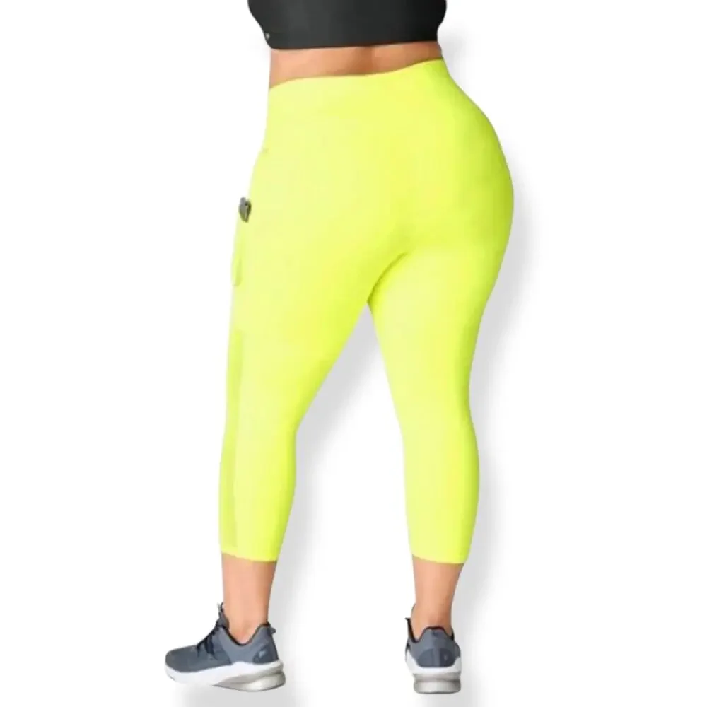 Fabletics neon yellow Power Hold On The Go High Waisted Capri leggings 2X 2XL - Picture 2 of 15
